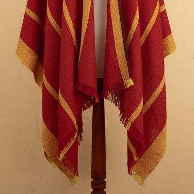 Alternate image for Red  Yellow Striped Ruana Woven from 100 Baby Alpaca Red  Yellow