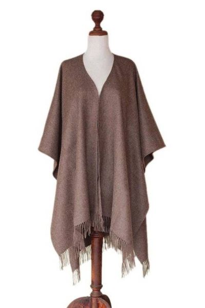Alternate image for Alpaca Wool Solid Wrap Ruana from Peru Lush Dark Brown