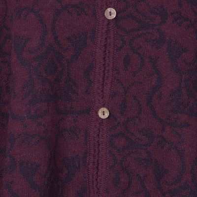 Alternate image for Alpaca Blend Wine and Purple Ruana with Scarf Peruvian Wildflower in Red