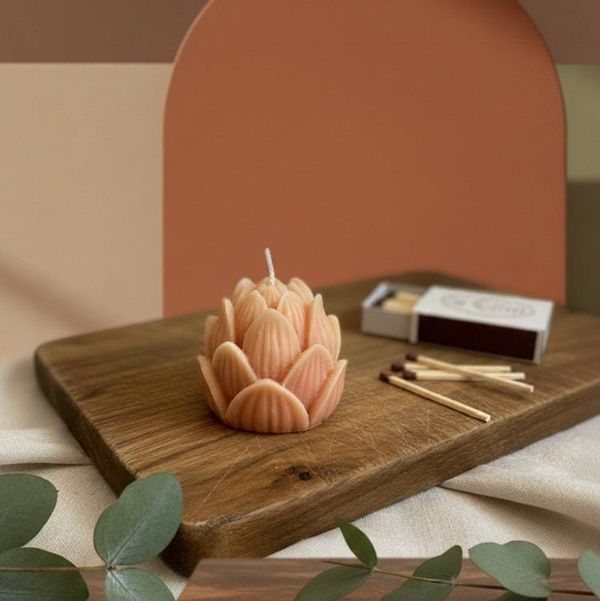 Alternate image for Handcrafted Lotus Flower Soy Wax Candle in Blush Pink