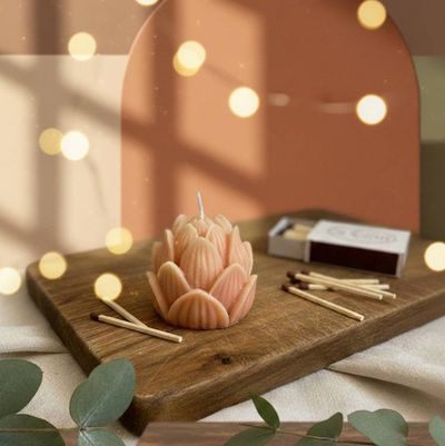 Alternate image for Handcrafted Lotus Flower Soy Wax Candle in Blush Pink
