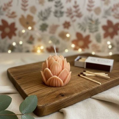 Alternate image for Handcrafted Lotus Flower Soy Wax Candle in Blush Pink