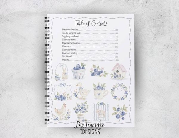 Alternate image for Blueberry Pickin: A Watercolor Painting Workbook, 12 Ready to Paint Watercolor Illustrations, 9781968591403