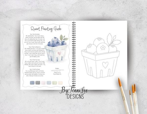 Alternate image for Blueberry Pickin: A Watercolor Painting Workbook, 12 Ready to Paint Watercolor Illustrations, 9781968591403