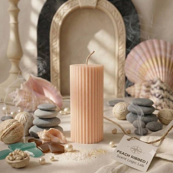 Alternate image for Handcrafted Ridged Pillar Candle with Coastal Aesthetic