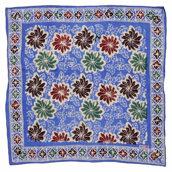 Alternate image for Hand Dyed Batik Bandana, 100% Soft Cotton, Floral Burst, Blue, Red, Kasih Co-op