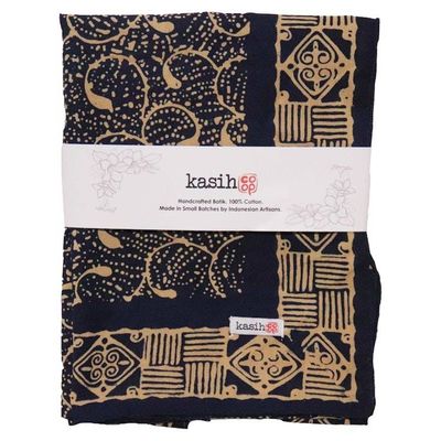 Alternate image for Hand Dyed Batik Bandana, 100% Soft Cotton, Starry Night, Navy Blue, Cream, Yellow