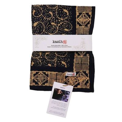 Alternate image for Hand Dyed Batik Bandana, 100% Soft Cotton, Starry Night, Navy Blue, Cream, Yellow