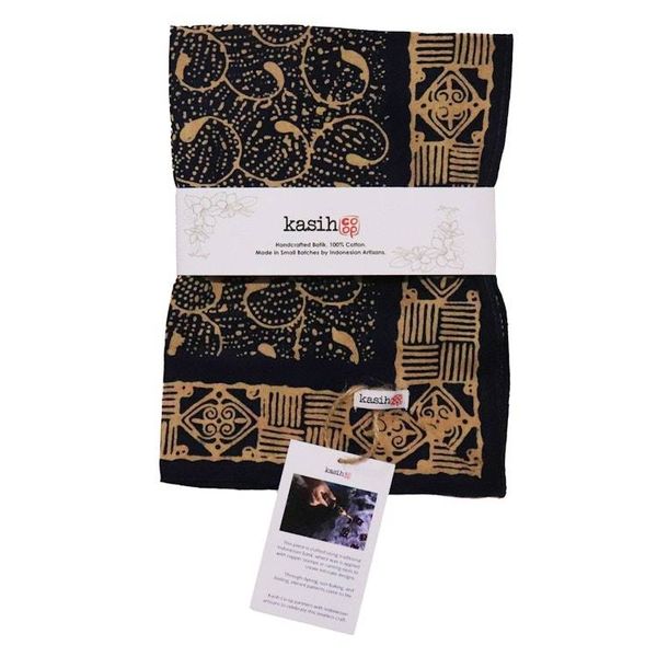 Alternate image for Hand Dyed Batik Bandana, 100% Soft Cotton, Starry Night, Navy Blue, Cream, Yellow
