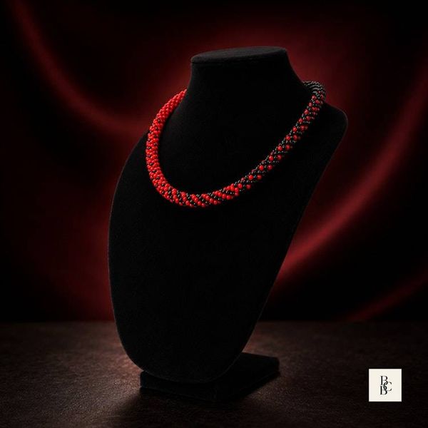 Alternate image for Crimson Noir Red & Black Kumihimo Necklace | Handcrafted Beaded Jewelry