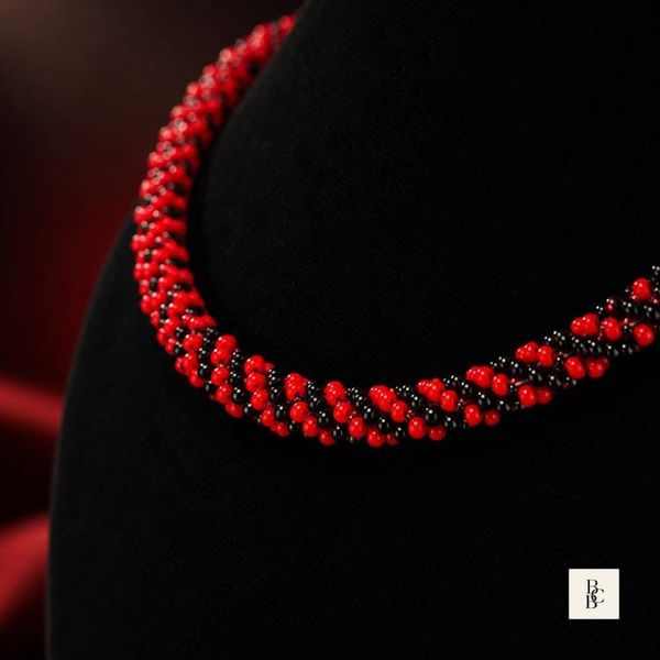 Alternate image for Crimson Noir Red & Black Kumihimo Necklace | Handcrafted Beaded Jewelry