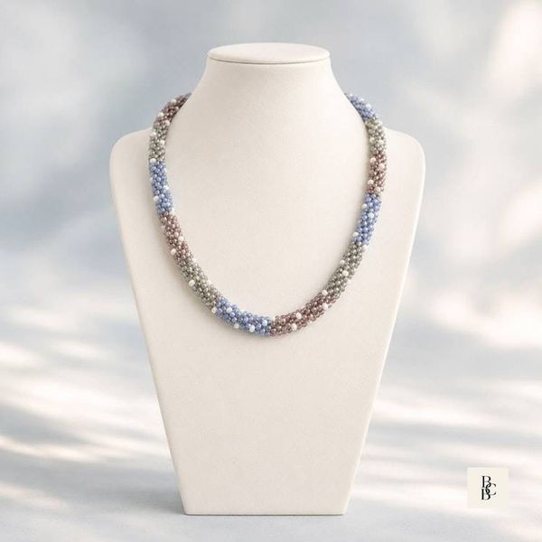 Alternate image for Morning Mist Blue & Mauve Kumihimo Necklace | Handcrafted Beaded Jewelry