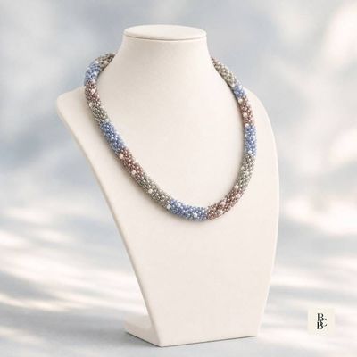 Alternate image for Morning Mist Blue & Mauve Kumihimo Necklace | Handcrafted Beaded Jewelry
