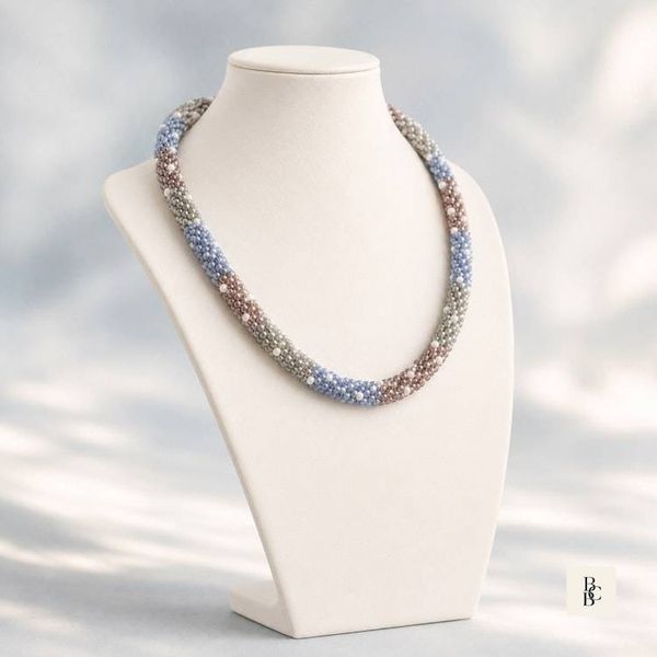 Alternate image for Morning Mist Blue & Mauve Kumihimo Necklace | Handcrafted Beaded Jewelry