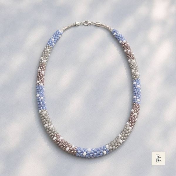 Alternate image for Morning Mist Blue & Mauve Kumihimo Necklace | Handcrafted Beaded Jewelry