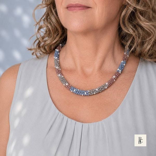 Alternate image for Morning Mist Blue & Mauve Kumihimo Necklace | Handcrafted Beaded Jewelry