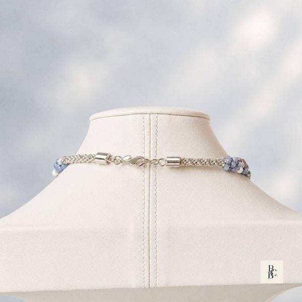 Alternate image for Morning Mist Blue & Mauve Kumihimo Necklace | Handcrafted Beaded Jewelry