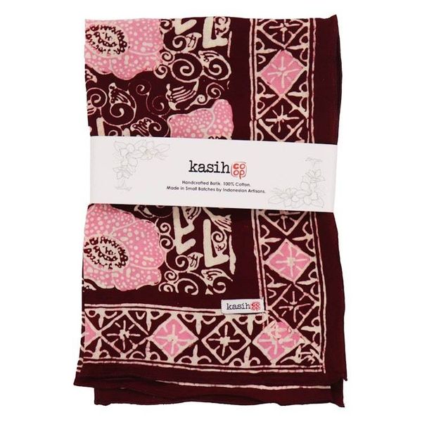 Alternate image for Hand Dyed Batik Bandana, Pink Corpse Flower, Giant Padma, Red, Pink