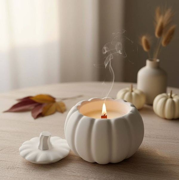 Alternate image for White Jesmonite Pumpkin Soy Wax Candle