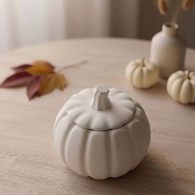 Alternate image for White Jesmonite Pumpkin Soy Wax Candle