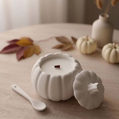 Alternate image for White Jesmonite Pumpkin Soy Wax Candle