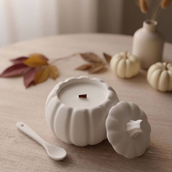 Alternate image for White Jesmonite Pumpkin Soy Wax Candle