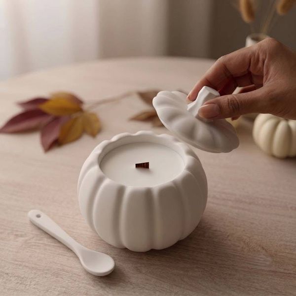 Alternate image for White Jesmonite Pumpkin Soy Wax Candle