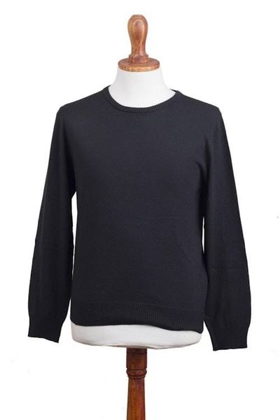 Alternate image for Mens Crew Neck Cotton Blend Pullover in Black from Peru Classic Warmth in Black