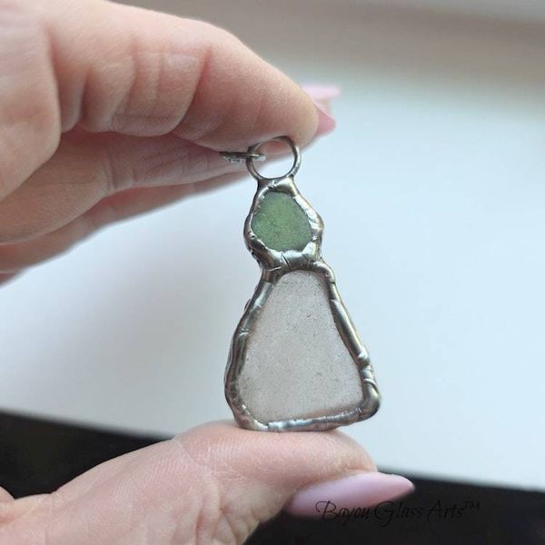 Alternate image for Sea Glass Necklace, Handmade Beach Glass Pendant, Coastal Ocean Inspired Jewelry