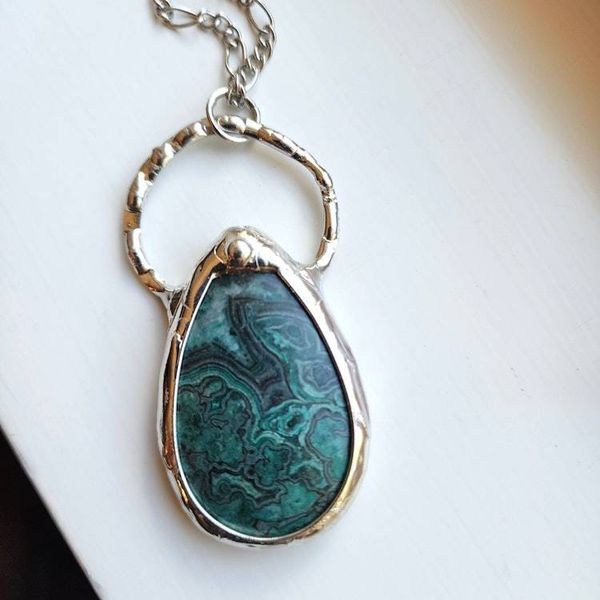 Alternate image for Crazy Lace Agate Necklace, Handmade Green Pattern Stone Pendant, Artisan Jewelry