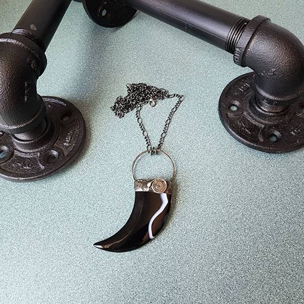 Alternate image for Black Agate Claw Necklace, Handmade Curved Stone Pendant, Artisan Jewelry