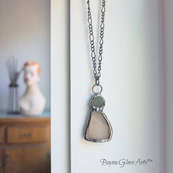 Alternate image for Sea Glass Necklace, Handmade Beach Glass Pendant, Coastal Ocean Inspired Jewelry