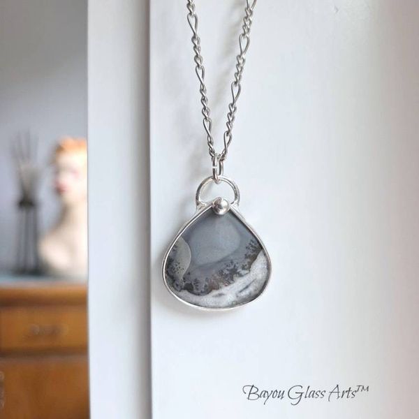 Alternate image for Dendrite Agate Jewelry Set, Handmade Teardrop Necklace and Earrings