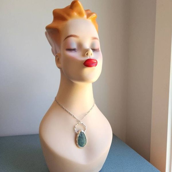 Alternate image for Crazy Lace Agate Necklace, Handmade Green Pattern Stone Pendant, Artisan Jewelry