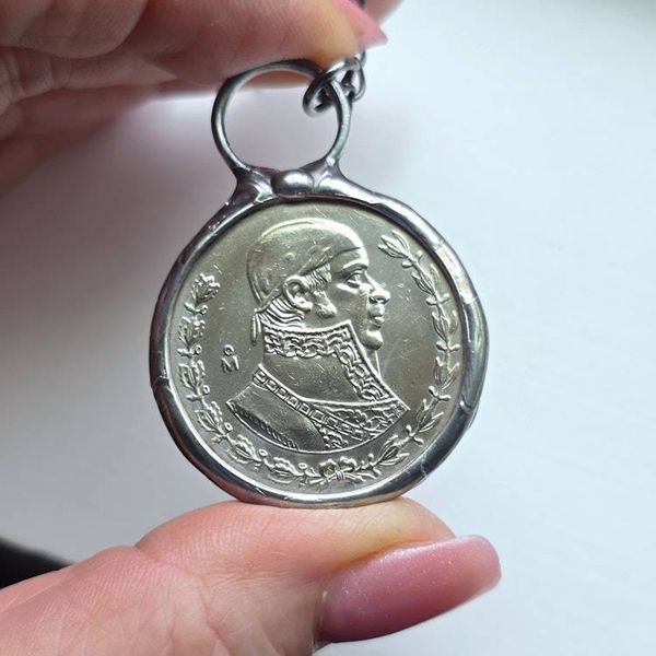 Alternate image for SOLD - 1958 Mexican Peso Necklace, Handmade Coin Pendant, Vintage Mexico Currency Jewelry