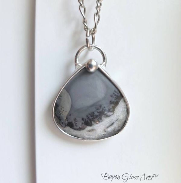 Alternate image for Dendrite Agate Jewelry Set, Handmade Teardrop Necklace and Earrings