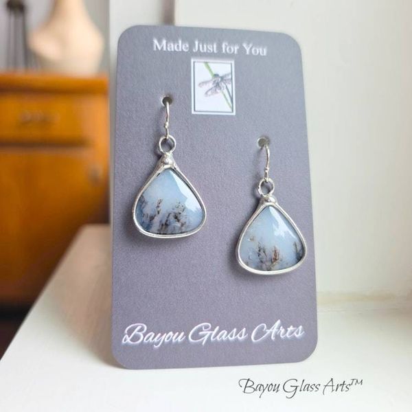 Alternate image for Dendrite Agate Jewelry Set, Handmade Teardrop Necklace and Earrings