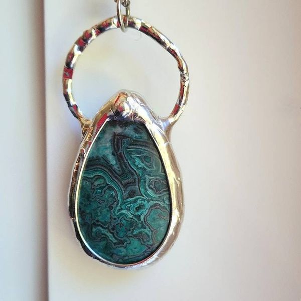 Alternate image for Crazy Lace Agate Necklace, Handmade Green Pattern Stone Pendant, Artisan Jewelry