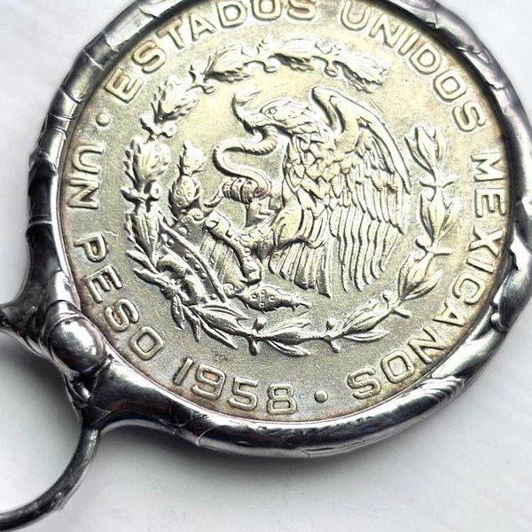 Alternate image for SOLD - 1958 Mexican Peso Necklace, Handmade Coin Pendant, Vintage Mexico Currency Jewelry