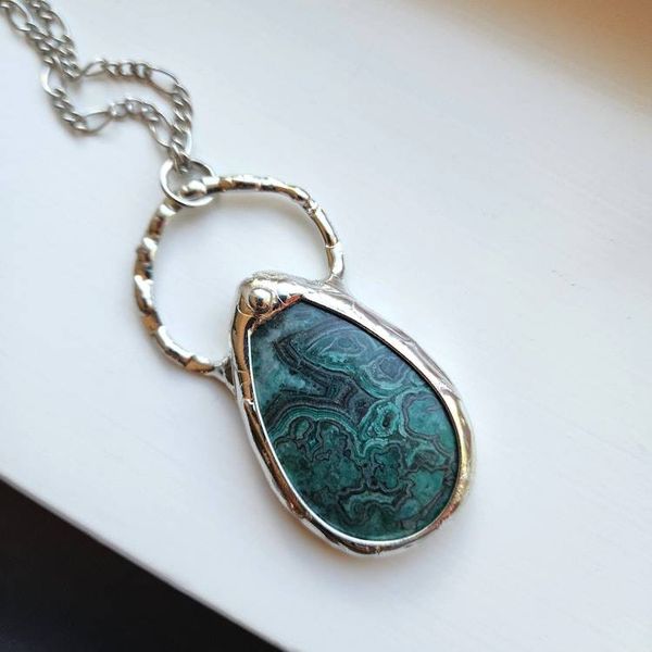 Alternate image for Crazy Lace Agate Necklace, Handmade Green Pattern Stone Pendant, Artisan Jewelry