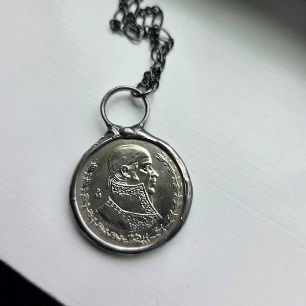 Alternate image for SOLD - 1958 Mexican Peso Necklace, Handmade Coin Pendant, Vintage Mexico Currency Jewelry