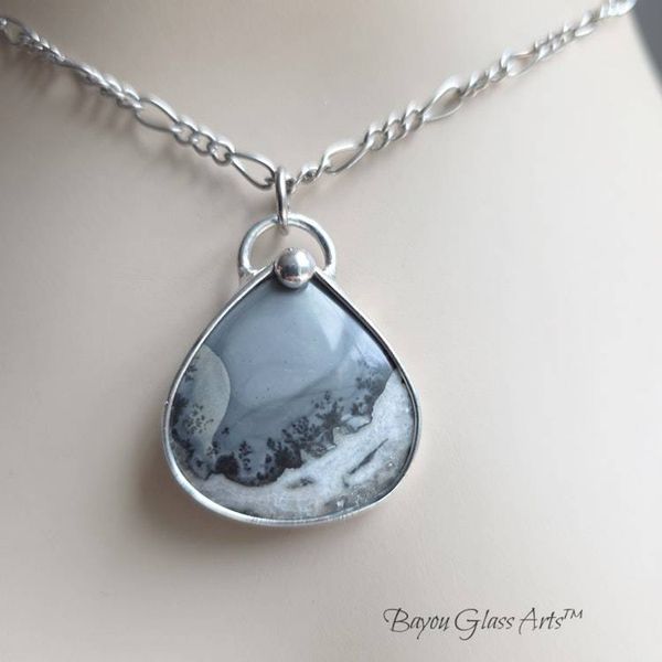 Alternate image for Dendrite Agate Jewelry Set, Handmade Teardrop Necklace and Earrings
