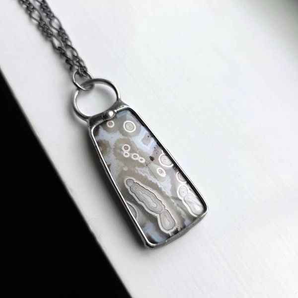 Alternate image for SOLD - Ocean Jasper Necklace, Handmade Neutral Stone Pendant, Orb Pattern, Artisan Jewelry