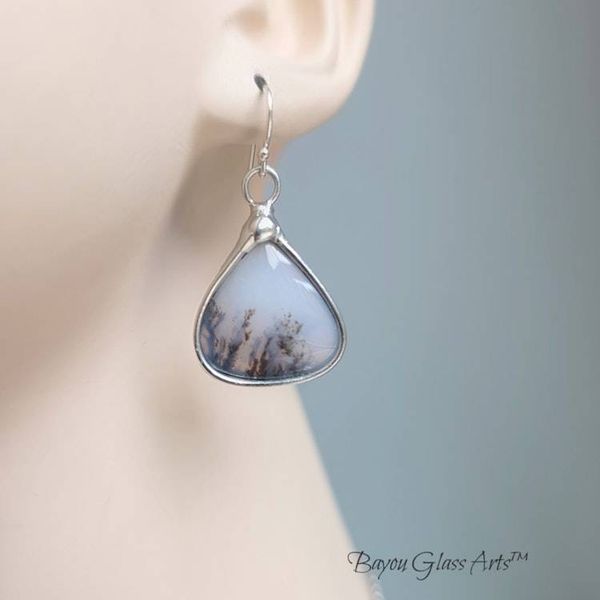 Alternate image for Dendrite Agate Jewelry Set, Handmade Teardrop Necklace and Earrings