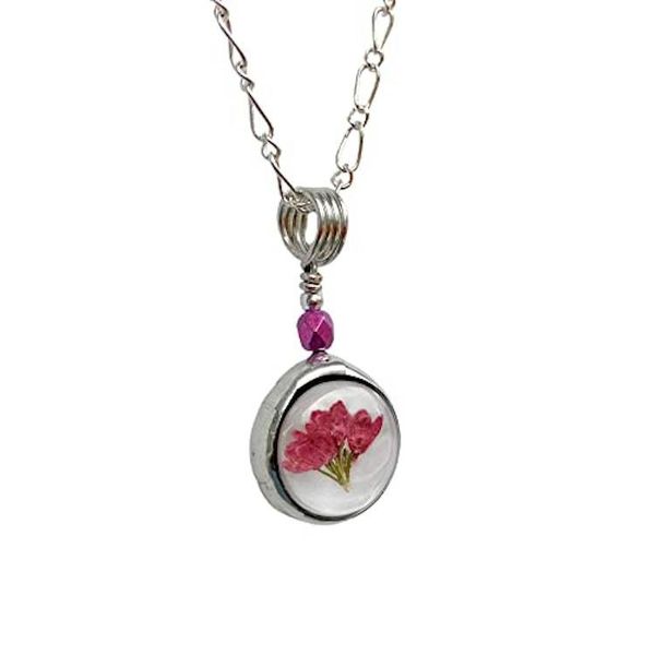 Alternate image for Real Dry Pressed Flower Necklace for Women, Dried Heather in Glass, Jewelry Gift