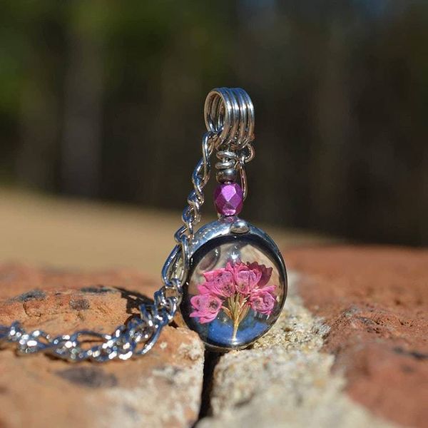 Alternate image for Real Dry Pressed Flower Necklace for Women, Dried Heather in Glass, Jewelry Gift