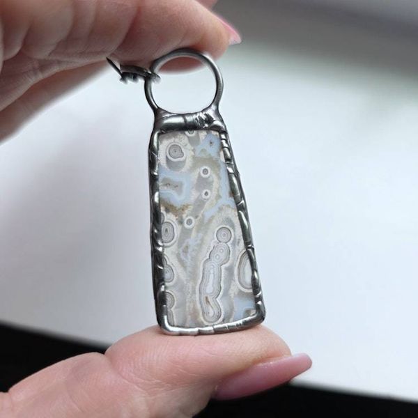 Alternate image for SOLD - Ocean Jasper Necklace, Handmade Neutral Stone Pendant, Orb Pattern, Artisan Jewelry