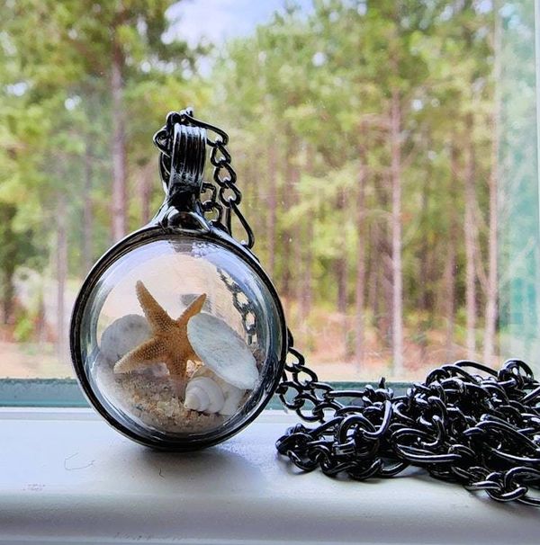 Alternate image for Beach Necklace Handmade Starfish Shaker Pendant with Sand and Seashell, Ocean Jewelry Gift
