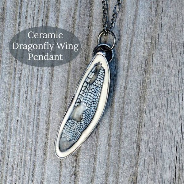 Alternate image for Ceramic Dragonfly Wing Pendant Necklace, Nature Inspired Insect Wing Jewelry