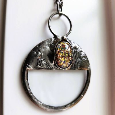 Alternate image for Magnifying Glass Necklace, Handmade Textured Metal Reading Pendant, Artisan Magnifier